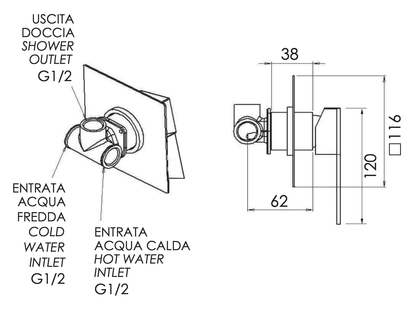 Remer Qubika Смеситель для душа встраиваемый на 1 потребителя, с встраиваемой частью, цвет: cromo Q30