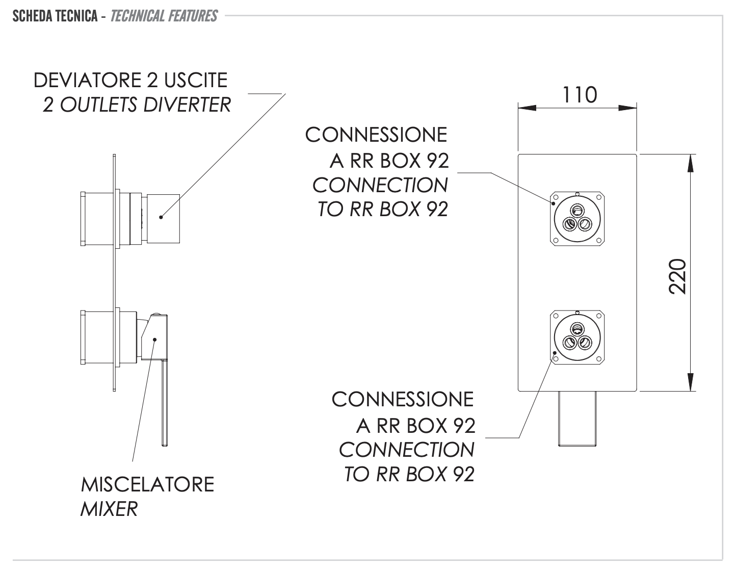 Remer Qubika Смеситель для ванны встраиваемый на 2 потребителя, внешняя часть, цвет: cromo Q92KB