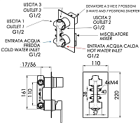 Remer Qubika Смеситель для ванны встраиваемый, 3 потребителя, с скрытой частью, цвет: cromo Q937