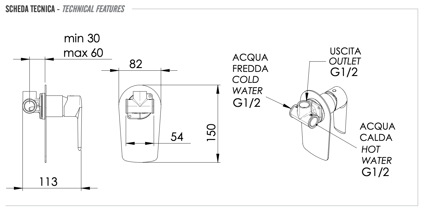 Remer Vanity Смеситель для душа встраиваемый на 1 потребителя, с встраиваемой частью, цвет: cromo V30