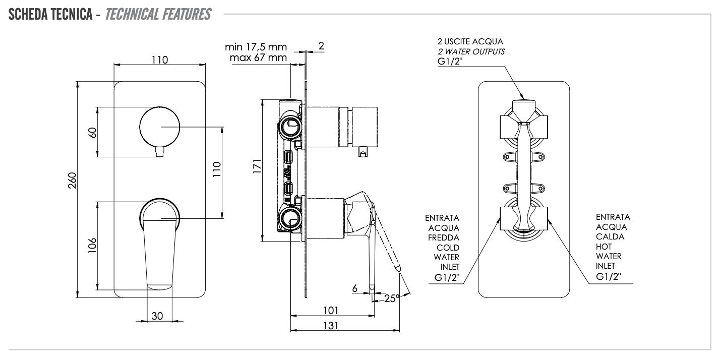 Remer Vanity Смеситель для ванны встраиваемый на 2 потребителя, с встраиваемой частью, цвет: cromo V92