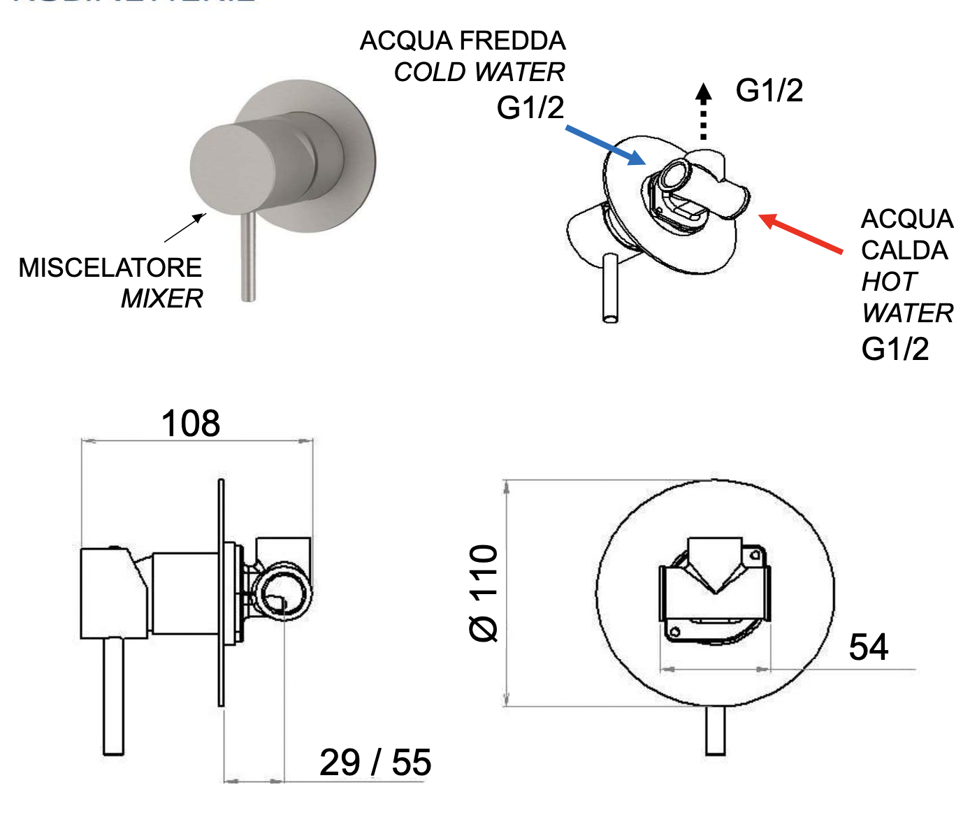 Remer X Style Inox Смеситель для душа встраиваемый, 1 потребитель, цвет: inox spazzolato SSX30L