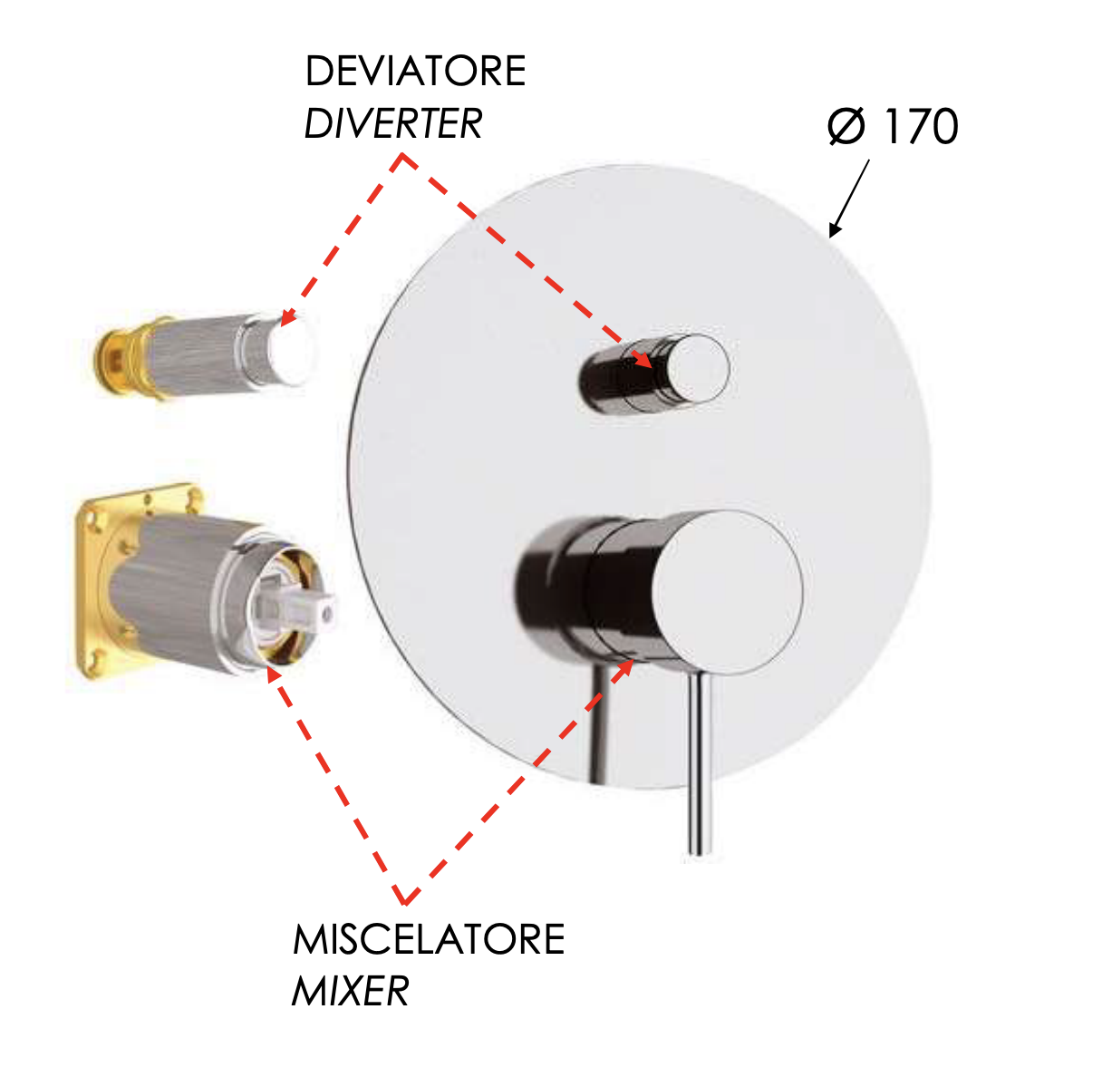 Remer X Style Смеситель для ванны встраиваемый на 2 потребителя, внешняя часть, цвет: oro lucido X09KBDO