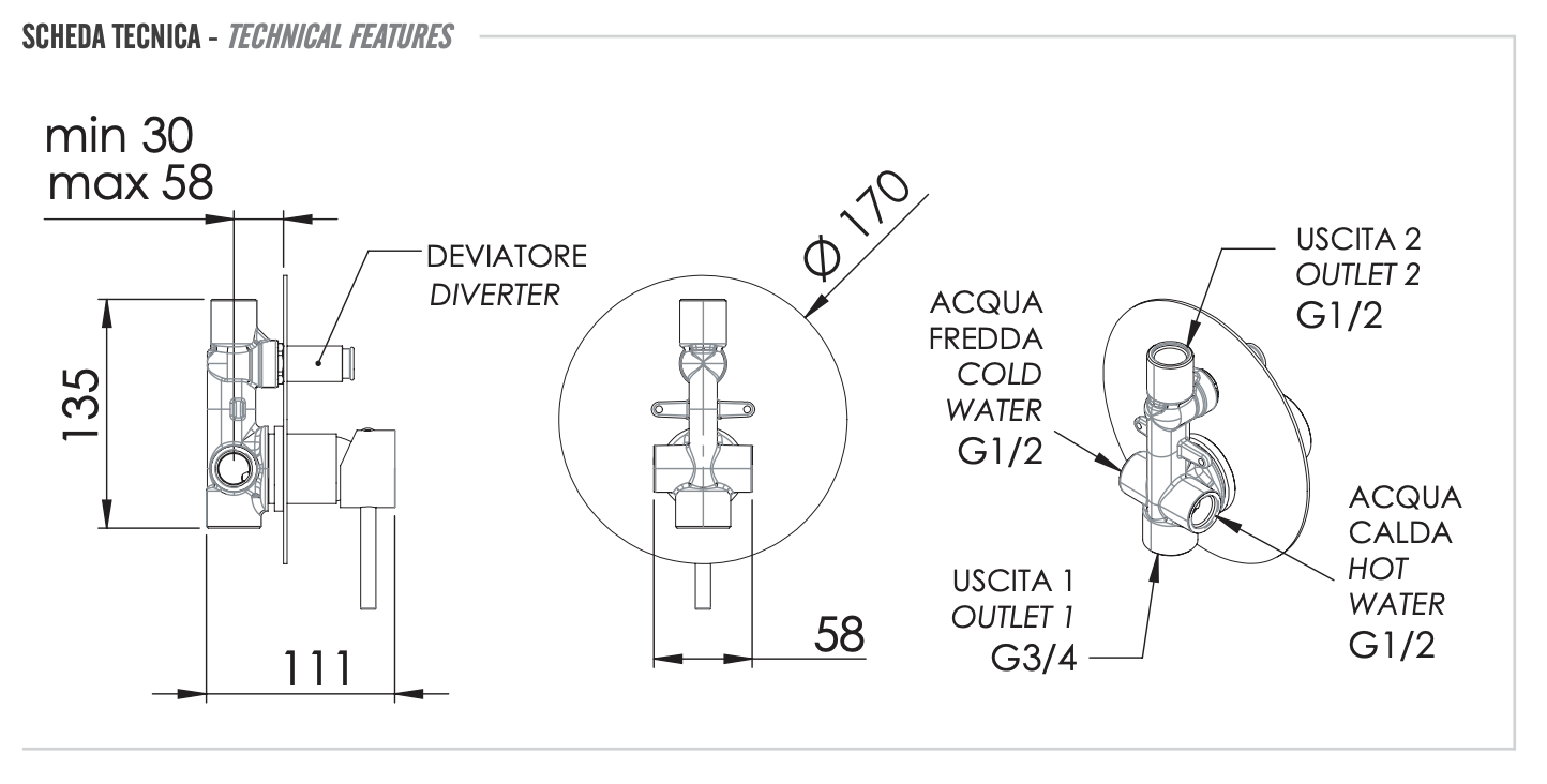 Remer X Style Смеситель для ванны встраиваемый, 2 потребителя, с скрытой частью, цвет: nero opaco X09LNO