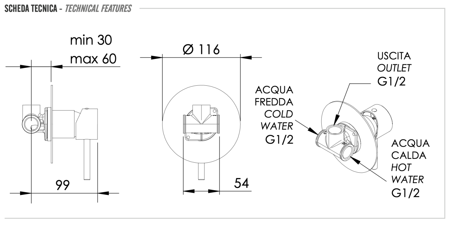 Remer X Style Смеситель для душа встраиваемый, 1 потребитель, с скрытой частью, цвет: nero opaco X30LNO