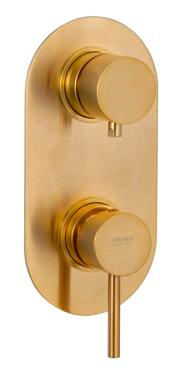Remer X Style Смеситель для ванны встраиваемый на 2 потребителя, внешняя часть, цвет: oro spazzolato X92KBBG