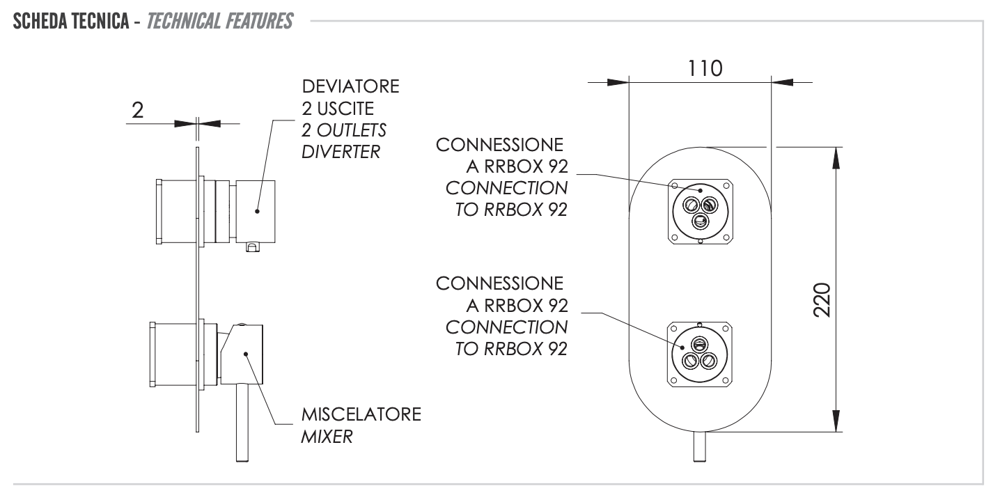 Remer X Style Смеситель для ванны встраиваемый на 2 потребителя, внешняя часть, цвет: nero opaco X92KBNO