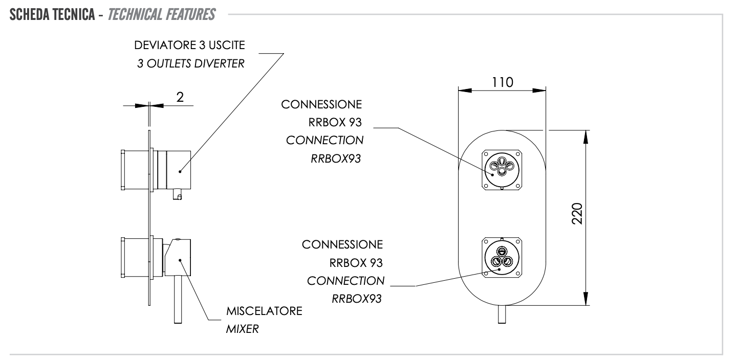 Remer X Style Смеситель для ванны встраиваемый на 3 потребителя, внешняя часть, цвет: bianco opaco X93KBBO
