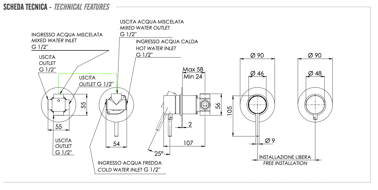 Remer X Style Смеситель для ванны встраиваемый, 3 потребителя, цвет: nichel spazzolato X96D3NP