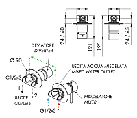 Remer X Style Смеситель для ванны встраиваемый 2 потребителя, с скрытой частью, цвет: vecchio ottone X96VO