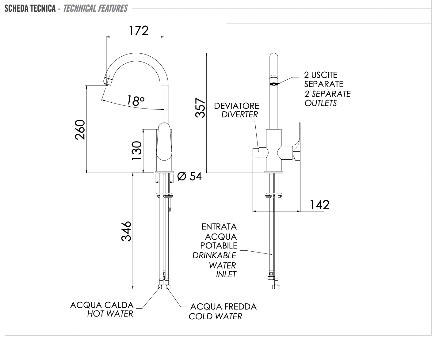 Remer Class Line Смеситель для кухни, с независимым каналом для питьевой воды, цвет: cromo L79DW