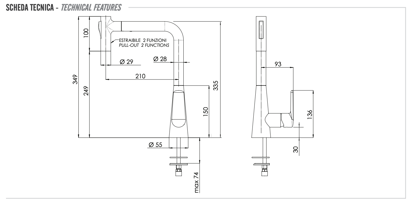 Remer Vanity Смеситель для кухни с выдвижным изливом на 2 режима струи, цвет: cromo V81M