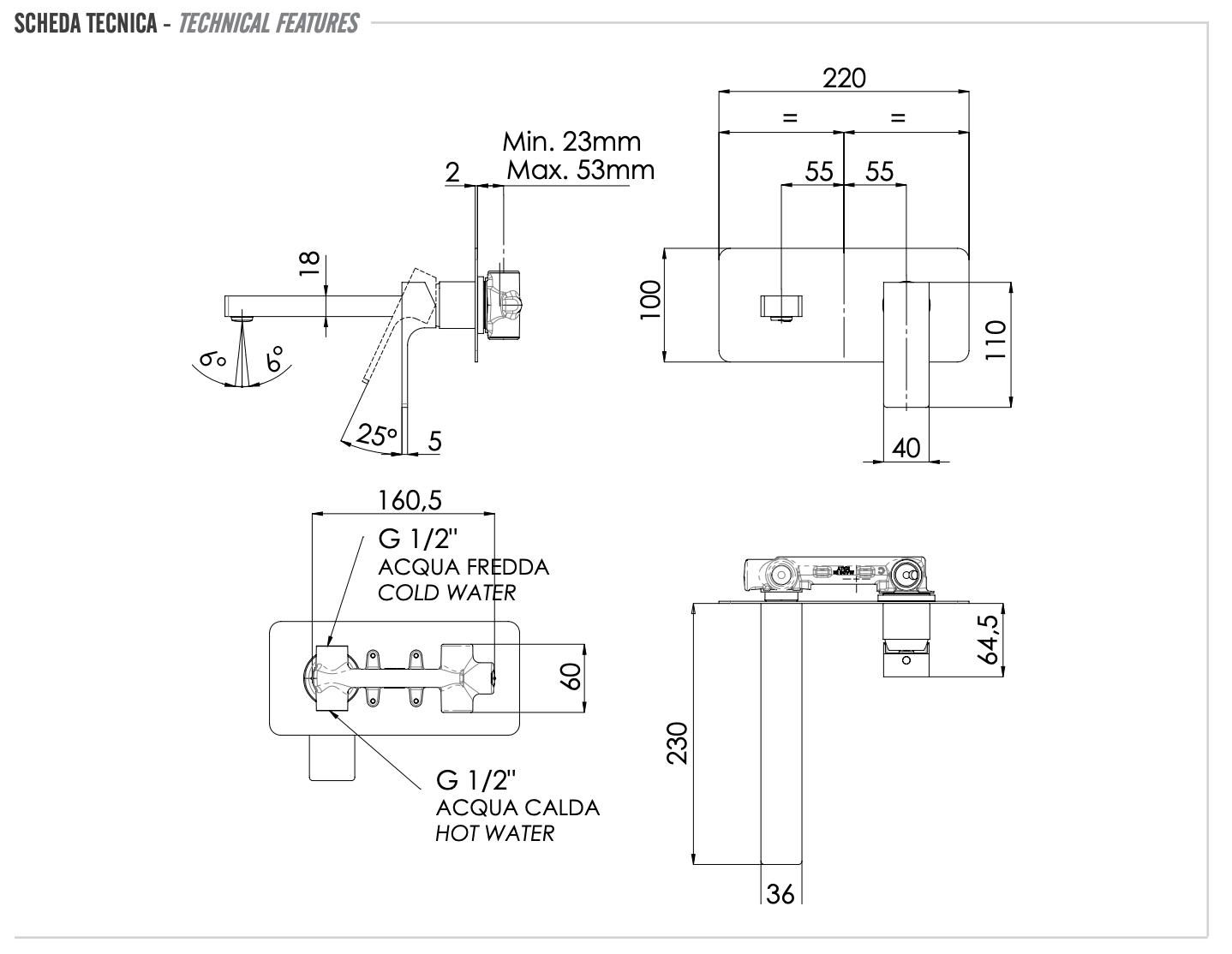 Remer Absolute Смеситель для раковины, излив 23 см, с внутренней частью, цвет: cromo AU15L