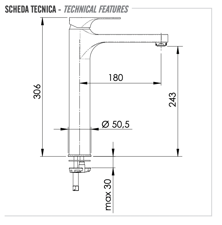 Remer Class Line Смеситель для раковины, без донного клапана, высота излива 24,3 см, цвет: cromo L11LXL