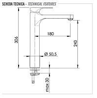 Remer Class Line Смеситель для раковины, без донного клапана, высота излива 24,3 см, цвет: cromo L11LXL