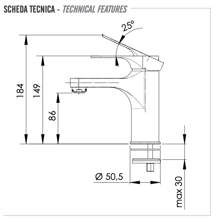 Remer Class Line Смеситель для раковины, без донного клапана, высота излива 8,6 см, цвет: cromo L12