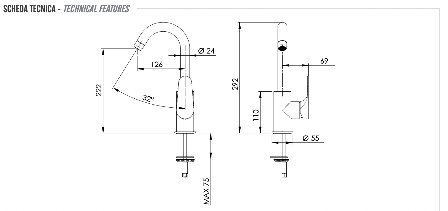 Remer Class Line Смеситель для раковины, без донного клапана, высота излива 22,2 см, цвет: cromo L72C