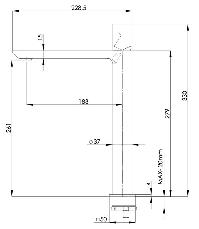 Remer Edge Смеситель для раковины, без донного клапана, высота излива 26,1 см, цвет: nero opaco EG512LXLNO