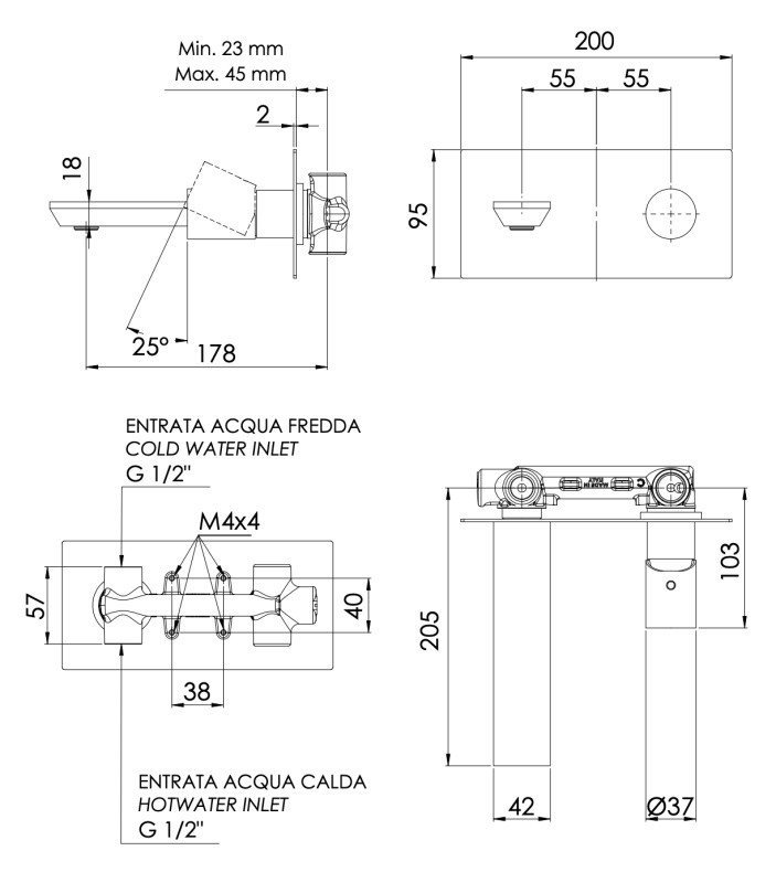 Remer Edge Смеситель для раковины, излив 15,5 см, с внутренней частью, цвет: nero opaco EG515NO
