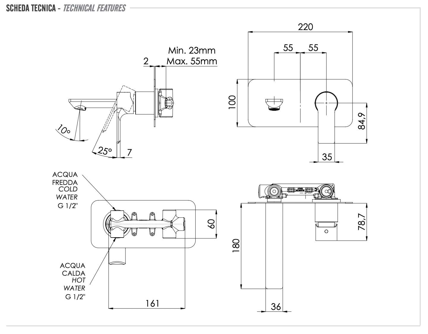 Remer Energy Смеситель для раковины, излив 18 см, с внутренней частью, цвет: cromo EY15