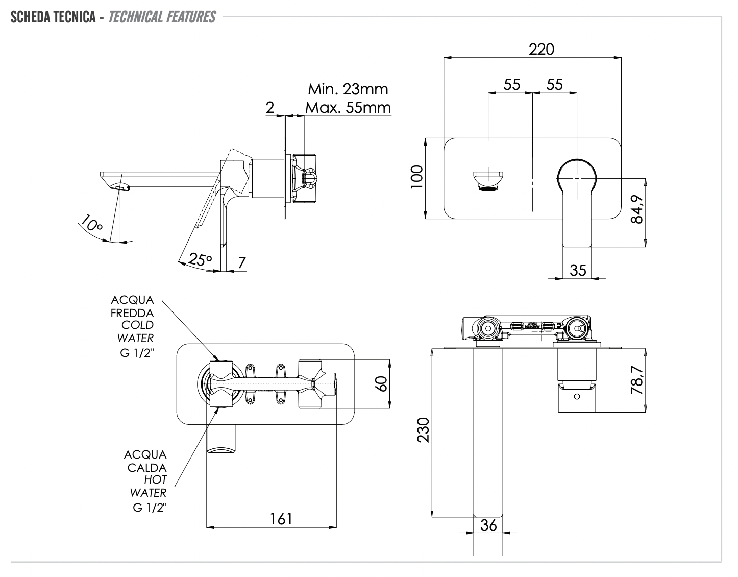 Remer Energy Смеситель для раковины, излив 23 см, с внутренней частью, цвет: cromo EY15L