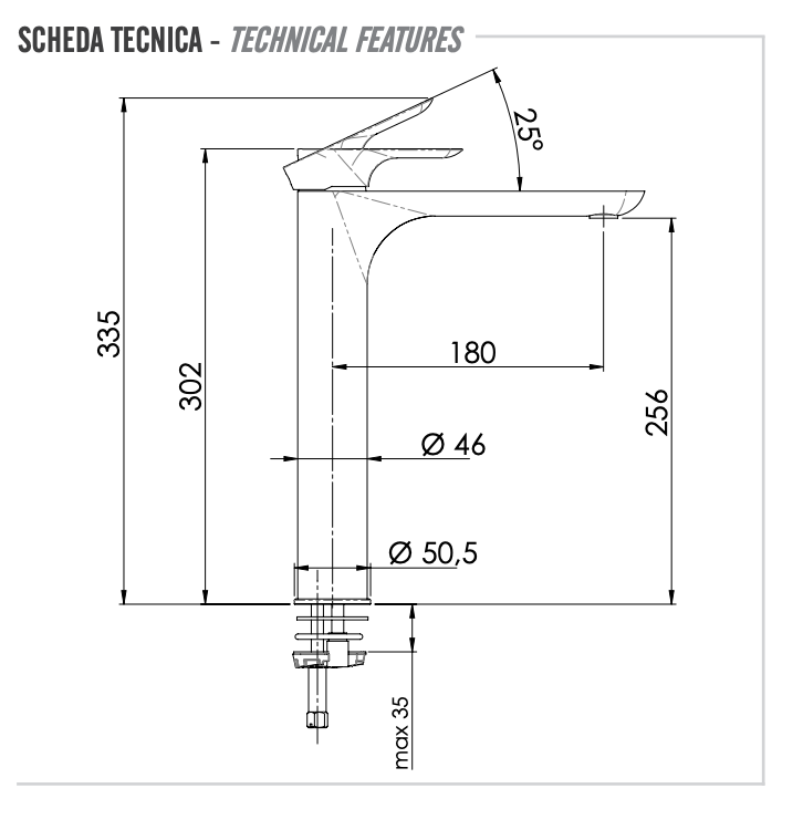 Remer Infinity Смеситель для раковины, без донного клапана, высота излива 25,6 см, цвет: oro lucido I11LDO