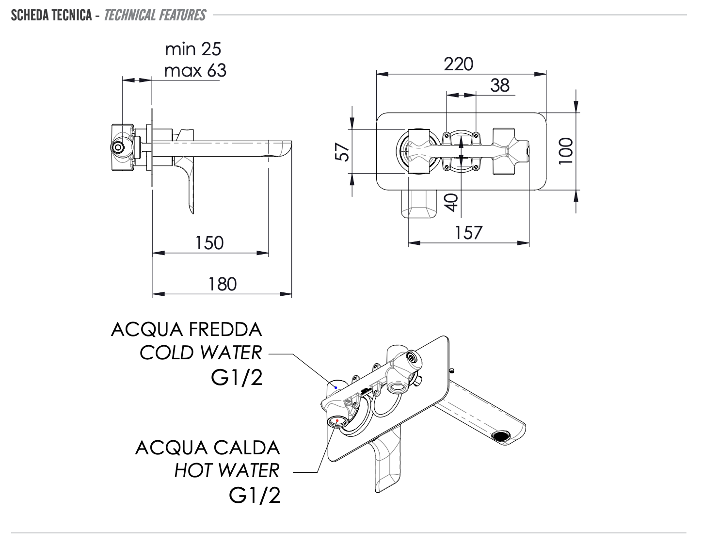 Remer Infinity Смеситель для раковины, излив 15 см, с внутренней частью, цвет: bianco opaco I15BO