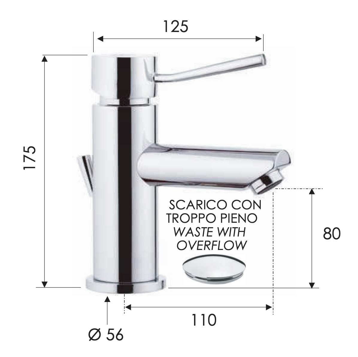 Remer Minimal Смеситель для раковины, с донным клапаном, высота излива 8 см, цвет: cromo N10