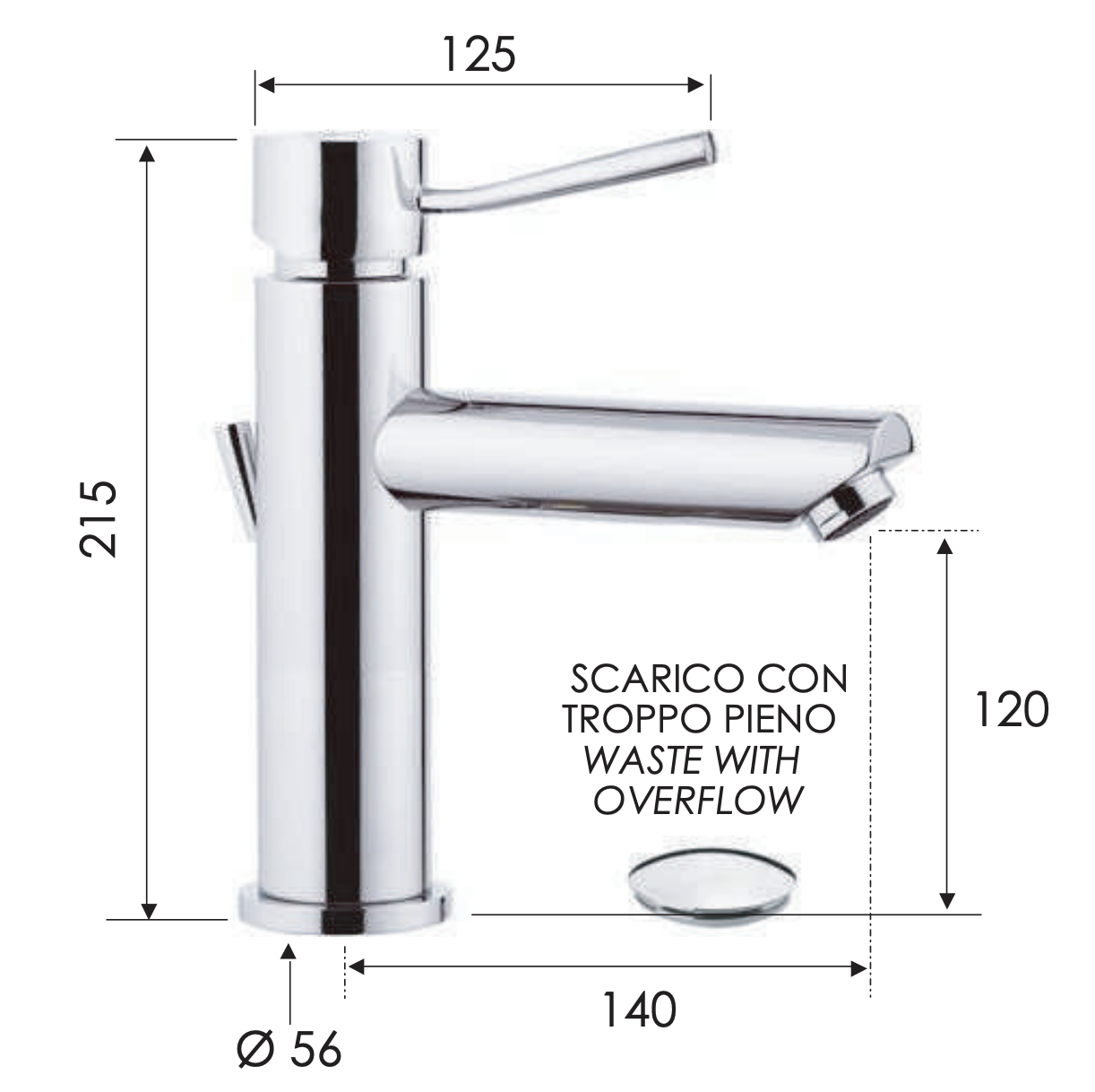 Remer Minimal Смеситель для раковины, прямой рычаг, д/к, высота излива 12 см, цвет: cromo N10A2