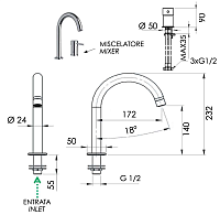 Remer Minimal Смеситель для раковины, на 2 отвертсия, без д/к, высота излива 14 см, цвет: cromo N57