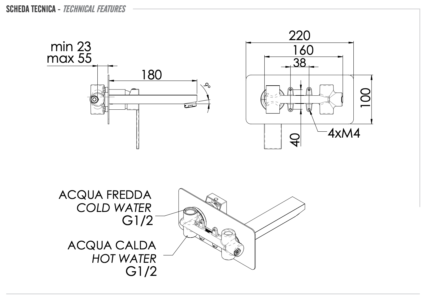 Remer Qubika Смеситель для раковины, излив 18 см, с внутренней частью, цвет: cromo Q15