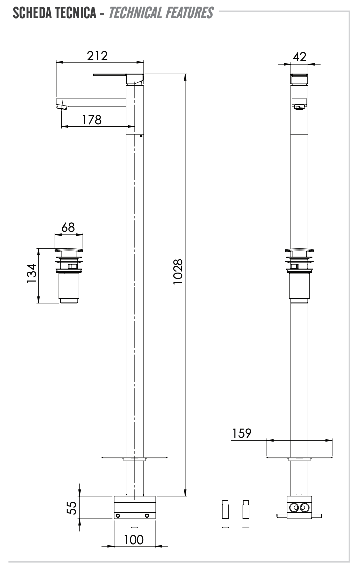 Remer Qubika Смеситель для раковины напольный, д/к, излив 17 см, цвет: cromo Q18