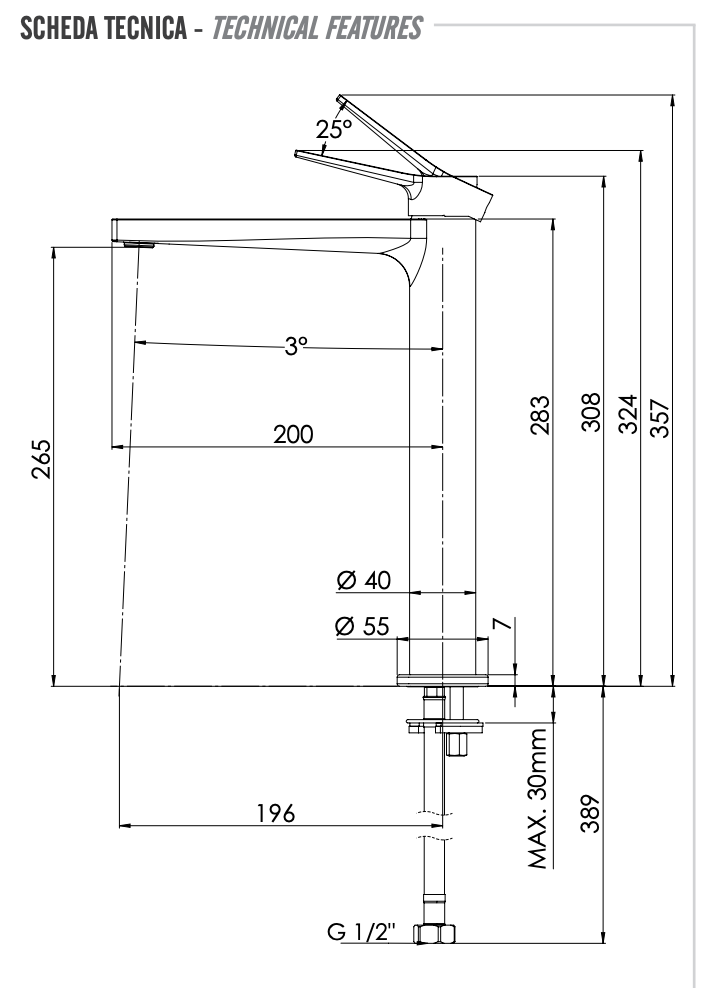 Remer Slash & Dot Смеситель для раковины, без д/к, высота излива 26,5 см, цвет: oro spazzolato SL11LBG