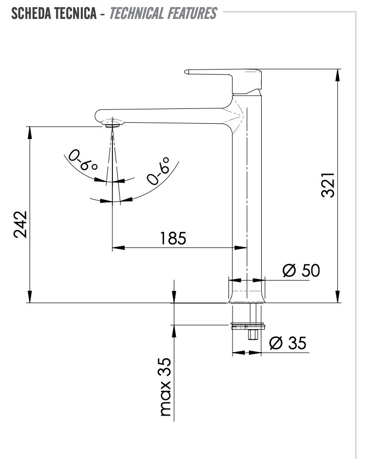 Remer Vanity Смеситель для раковины, без донного клапана, высота излива 24,2 см, цвет: cromo V11L