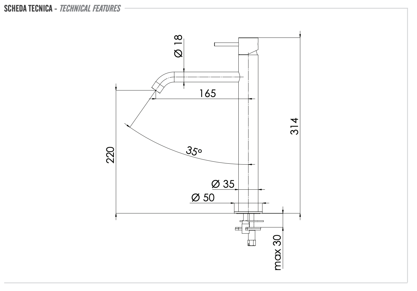 Remer X Style Inox Смеситель для раковины, д/к, высота излива 22 см, цвет: inox spazzolato SSX10LXLB