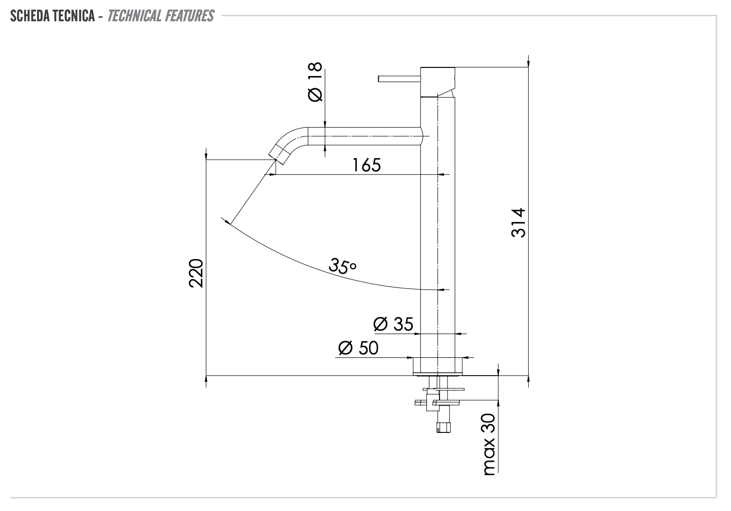 Remer X Style Inox Смеситель для раковины, без д/к, высота излива 22 см, цвет: inox spazzolato SSX12LXL