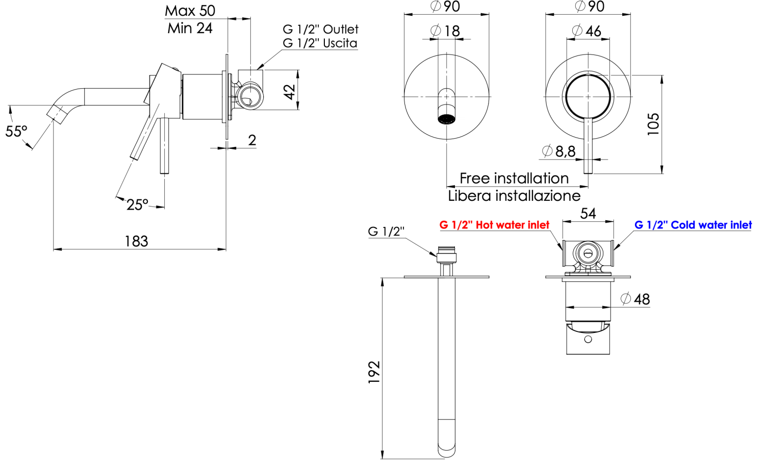 Remer X Style Смеситель для раковины, излив 18,3 см, с внутренней частью, цвет: cromo X15LC