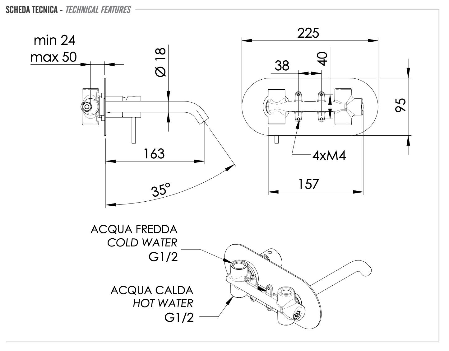 Remer X Style Смеситель для раковины, излив 16,3 см, с внутренней частью, цвет: nero opaco X15NO
