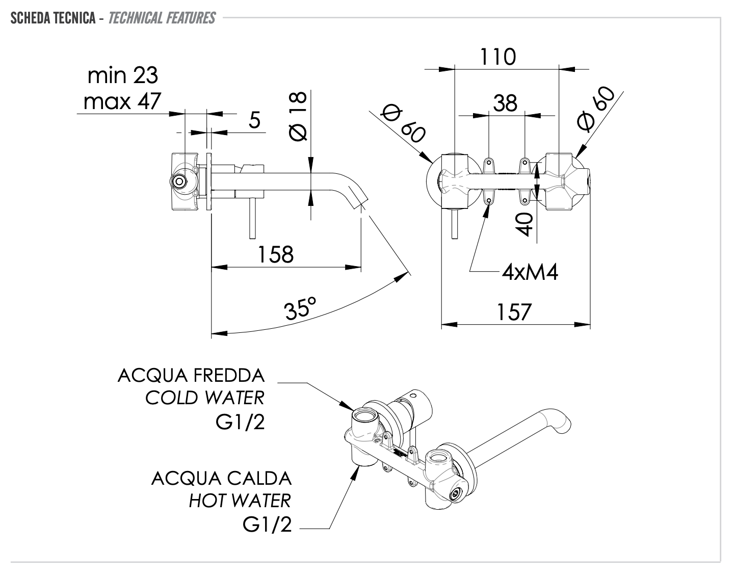 Remer X Style Смеситель для раковины, излив 15,8 см, цвет: cromo nero spazzolato X15PCFP