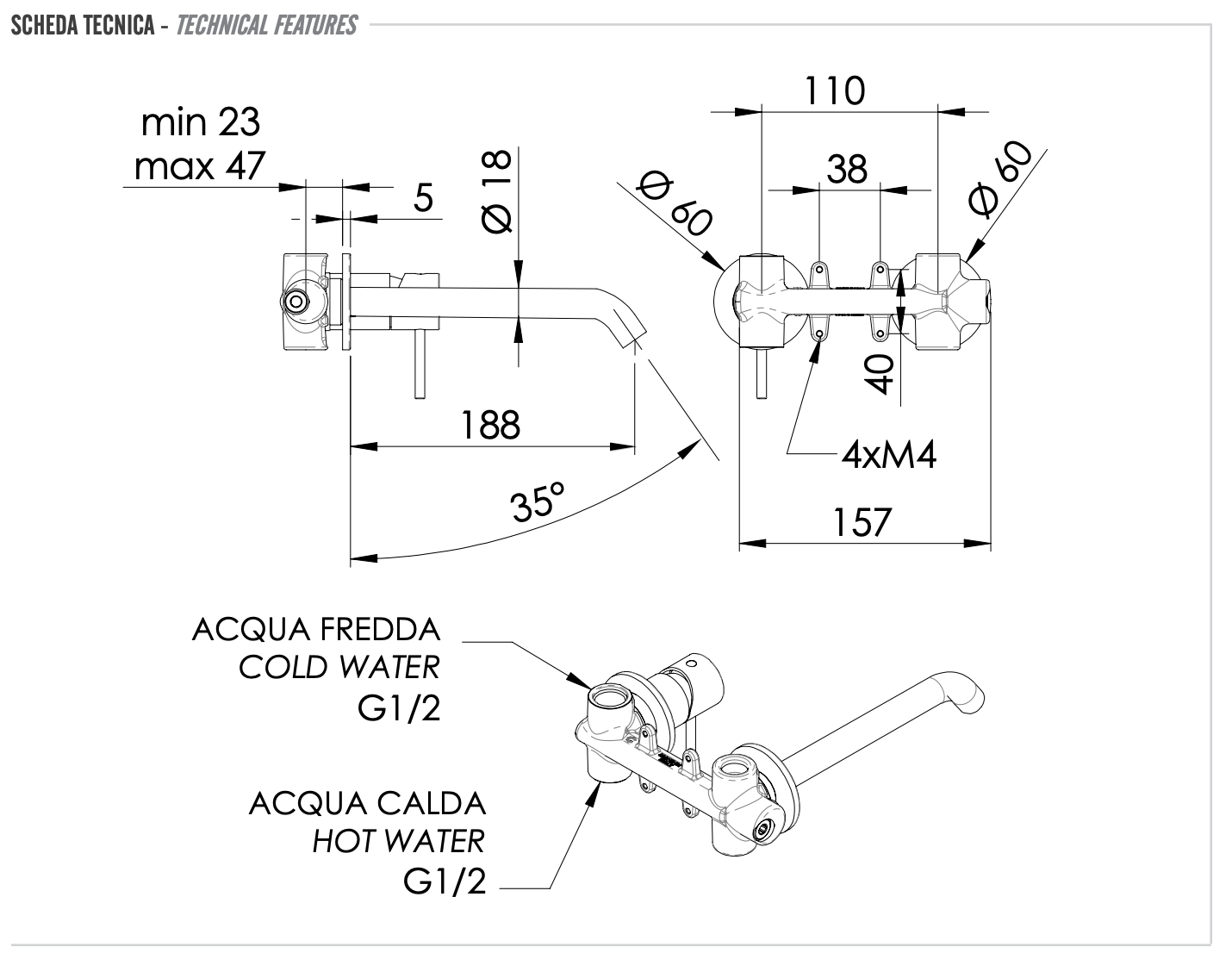 Remer X Style Смеситель для раковины без д/к, излив 18 см, с внутренней частью, цвет: vecchio ottone X15PLVO