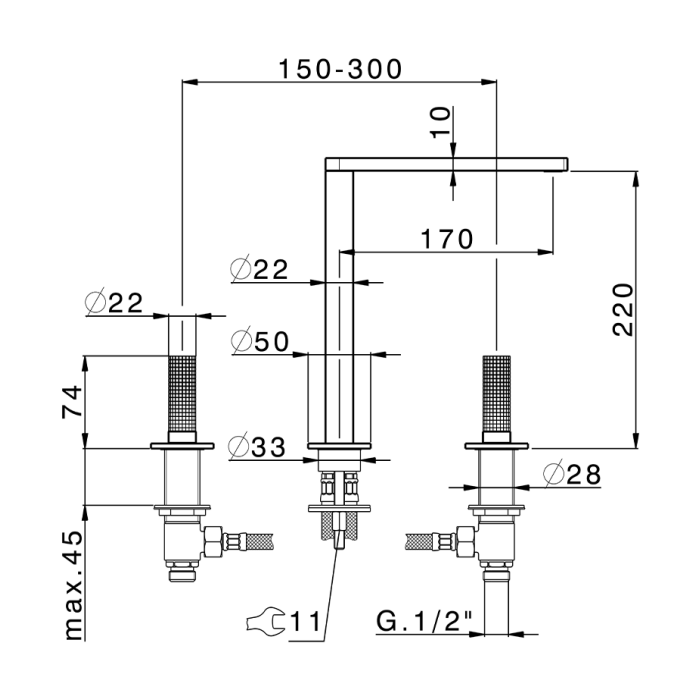 Cisal X32 Смеситель для раковины, без д/к, длина излива 17 см, цвет: dark brass brushed PVD X20010405H