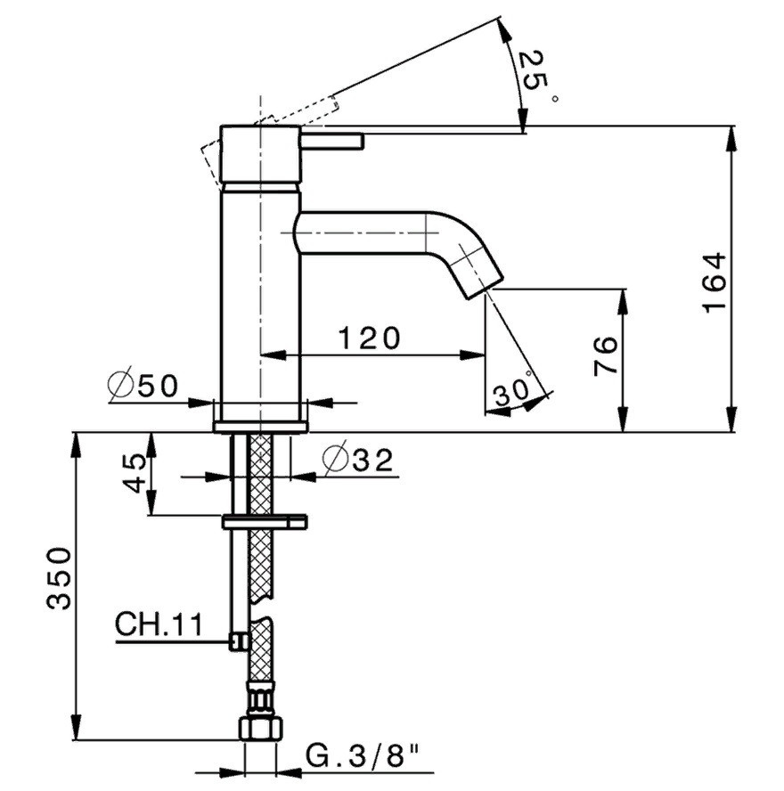 Cisal Less New Смеситель для раковины, без донного клапана, длина излива 12 см, цвет: brushed nickel LN0005402F