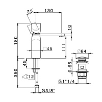 Cisal Hi-Rise Смеситель для раковины, с донным клапаном, длина излива 13 см, цвет: brushed gold RI0004942W