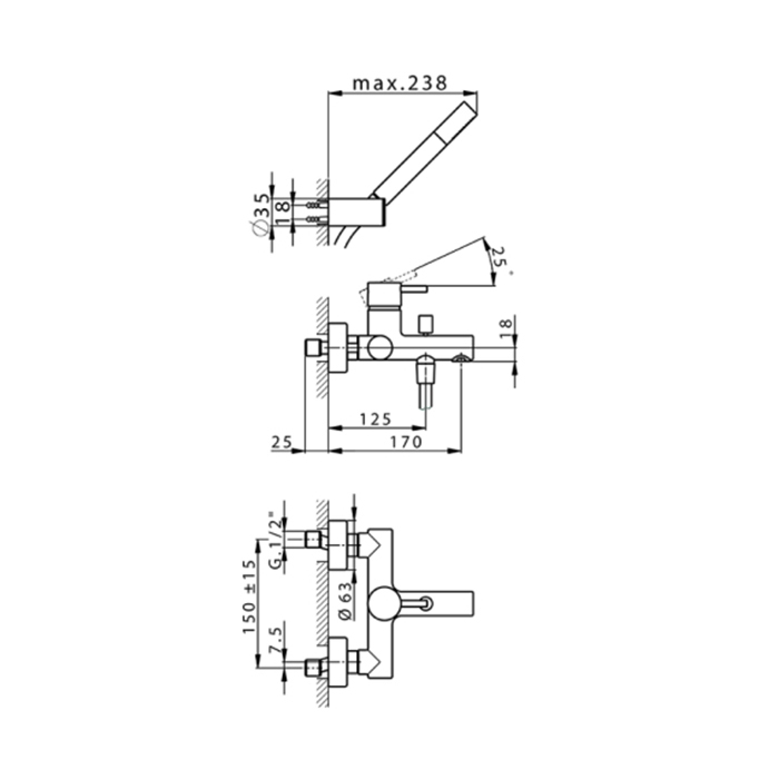 Cisal Slim Смеситель для ванны настенный, с ручным душем, цвет: Chrome SM00012021