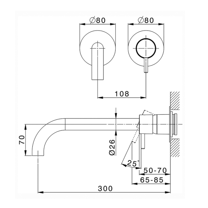 Cisal Less New Смеситель для раковины настенный встраиваемый, излив 30 см, цвет: Chrome LN00551F21