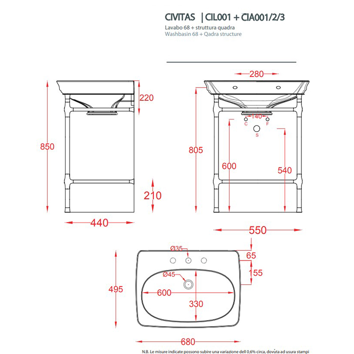 ArtCeram Civitas Консоль напольная металлическая для раковины 55x44x75h см, цвет: gold CIA001 73