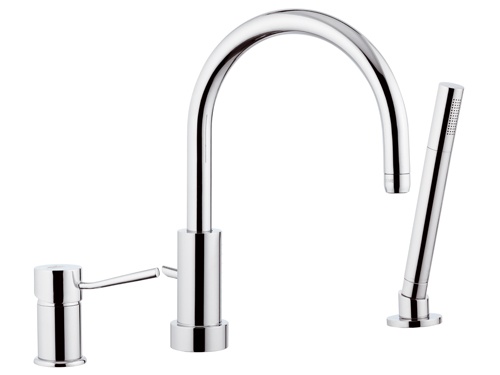 Remer Minimal Смеситель на борт ванны, излив 21,5 см, лейка 1 вид струи, шланг 150 см, цвет: cromo N07