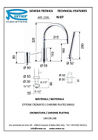 Remer Minimal Смеситель на борт ванны, излив 21,5 см, лейка 1 вид струи, шланг 150 см, цвет: cromo N07