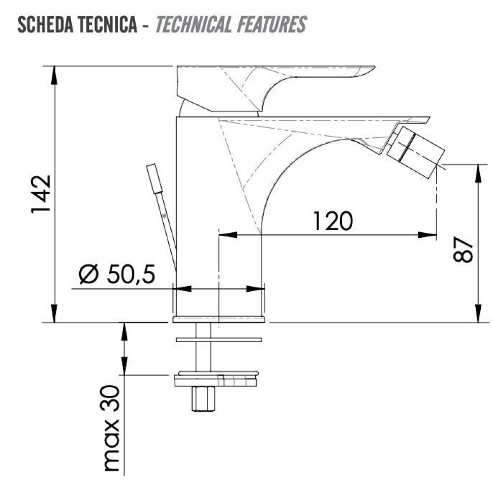 Remer Infinity Смеситель для биде, с донным клапаном, цвет: cromo nero spazzolato I20CFP