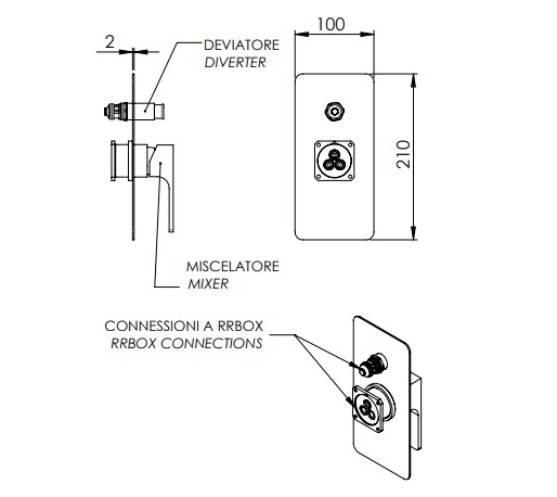 Remer Absolute Смеситель для ванны встраиваемый, 2 потребителя, внешняя часть, цвет: vecchio ottone AU09KBVO